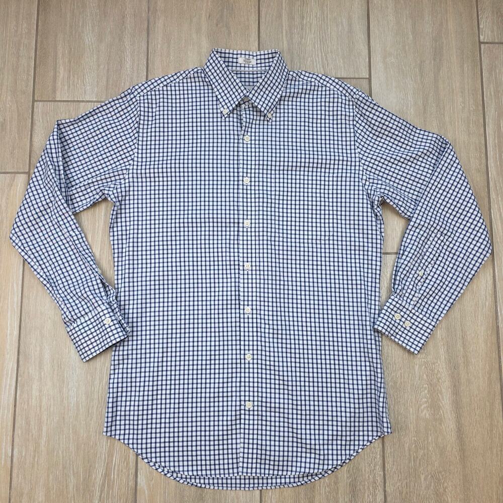 Peter Millar Nanoluxe Easycare Button Down Shirt Blue White Gingham Check Men M